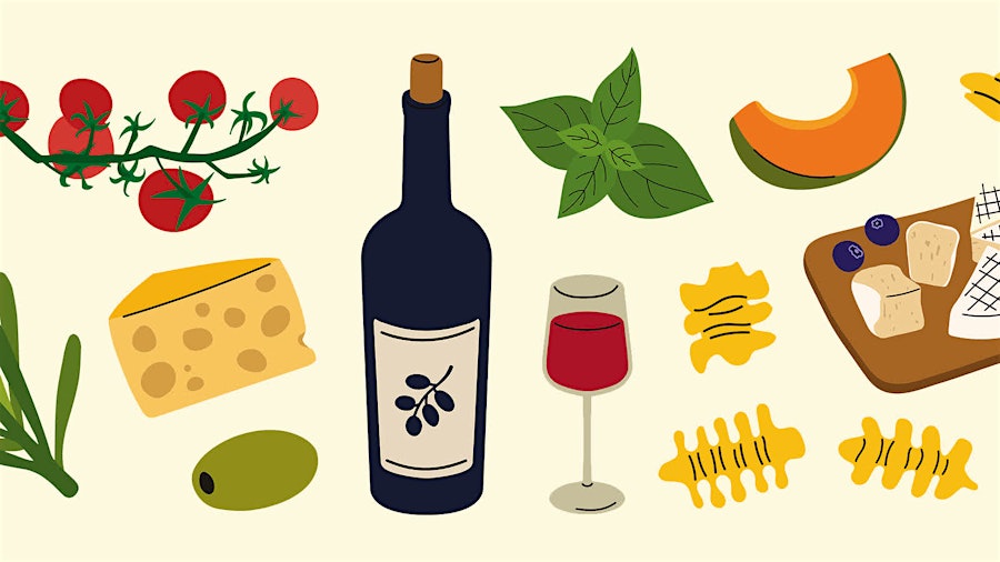 Illustration of wine and healthy foods, including cheese, olive oil and fruit. Photo credit: Getty Images / Alina N.Wine Lovers Win on Science, Lose on Noise