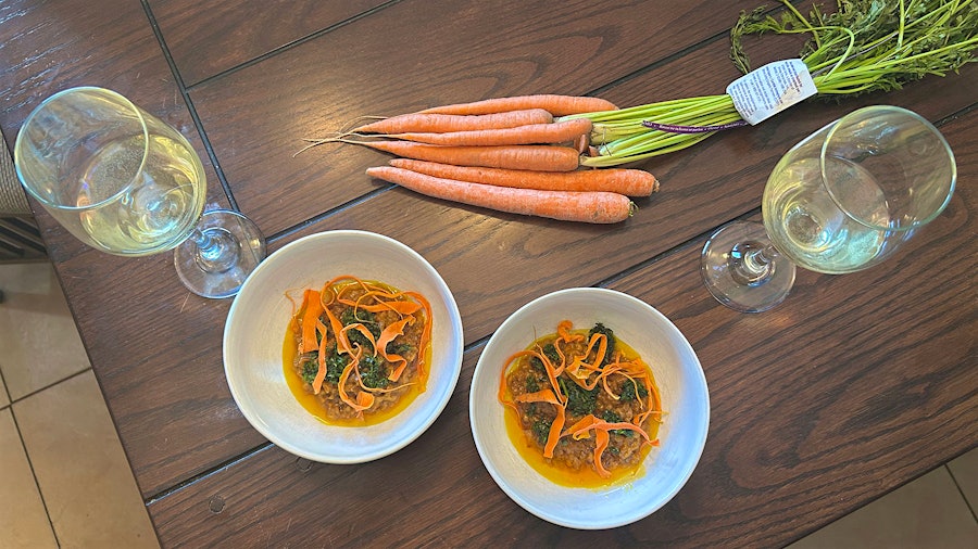 This twist on risotto replaces the rice with farro and uses carrots from top to tip.