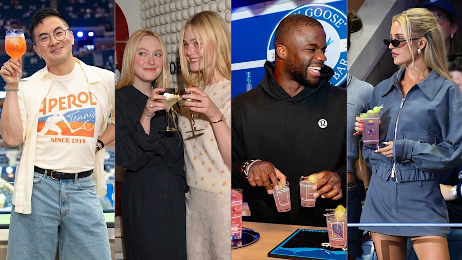 SERVICE! From left, Bowen Yang, Dakota and Elle Fanning, Francis Tiafoe and Morgan Riddle were all served at the U.S. Open.